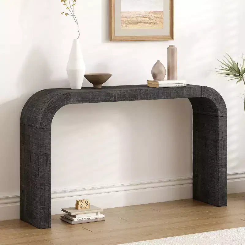 Consola moderna de 52, mesa estrecha para entrada con elegantes líneas curvas, mesa auxiliar estrecha y resistente para sofá, pasillo, sala de estar y entrada