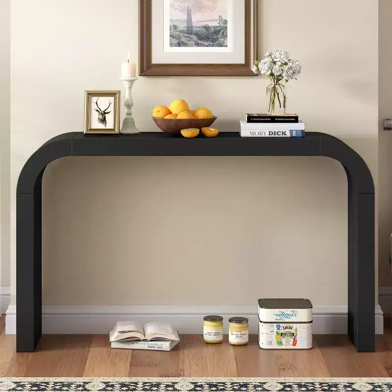 Console moderne de 52 pouces, table d’entrée étroite aux lignes courbes élégantes, table d’appoint étroite et robuste pour couloir, salon ou entrée