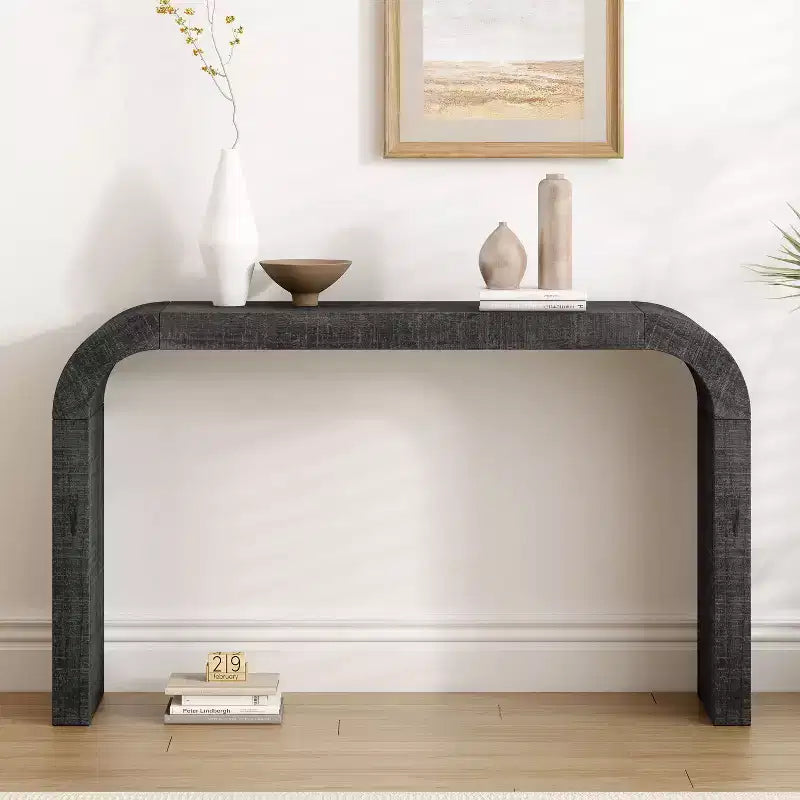 Console moderne de 52 pouces, table d’entrée étroite aux lignes courbes élégantes, table d’appoint étroite et robuste pour couloir, salon ou entrée