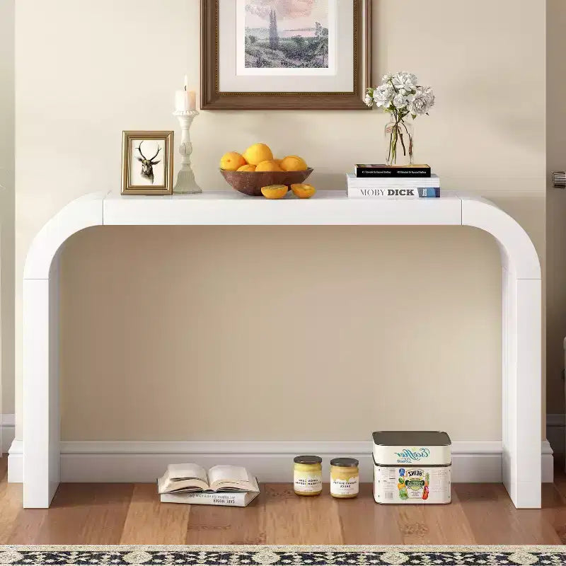 Consola moderna de 52, mesa estrecha para entrada con elegantes líneas curvas, mesa auxiliar estrecha y resistente para sofá, pasillo, sala de estar y entrada