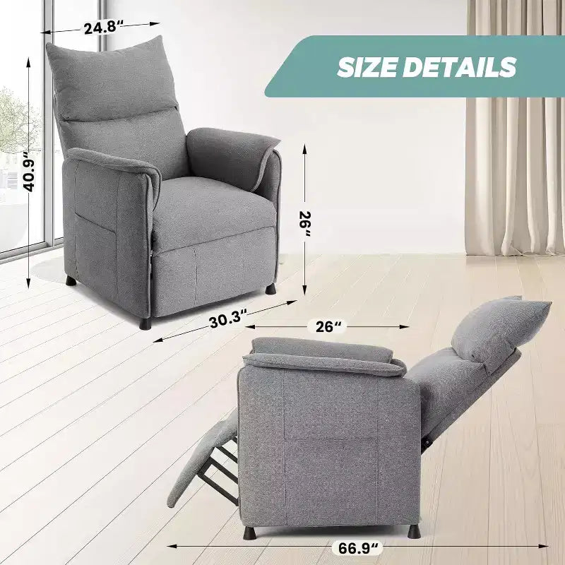 Fauteuil inclinable avec massage et chauffage, fauteuil une place inclinable réglable avec télécommande, siège de cinéma maison et fauteuil pour salon, gris