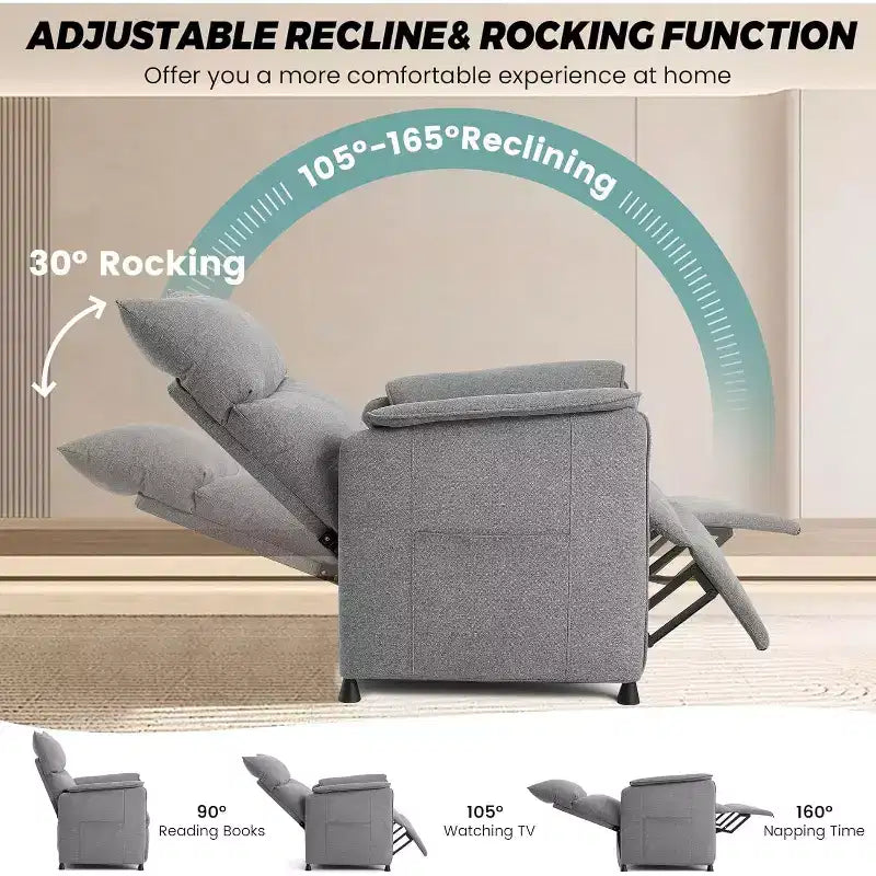 Relaxsessel mit Massage- und Wärmefunktion, verstellbarer Einzelsessel mit Fernbedienung, Heimkinosessel und Armlehnsessel fürs Wohnzimmer, grau
