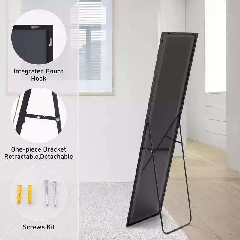 Espejo de cuerpo entero de pie o de pared, con soporte y marco delgado de aleación de aluminio