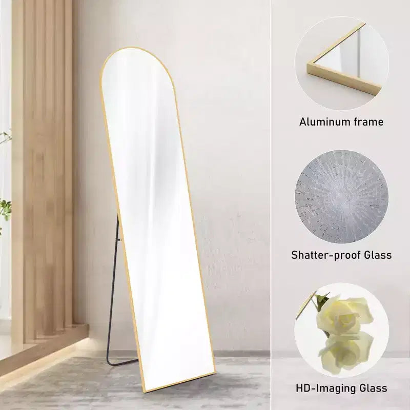 Espejo de cuerpo entero de pie o de pared, con soporte y marco delgado de aleación de aluminio