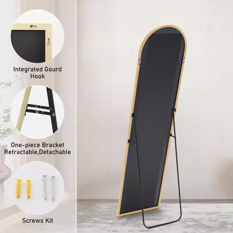 Espejo de cuerpo entero de pie o de pared, con soporte y marco delgado de aleación de aluminio