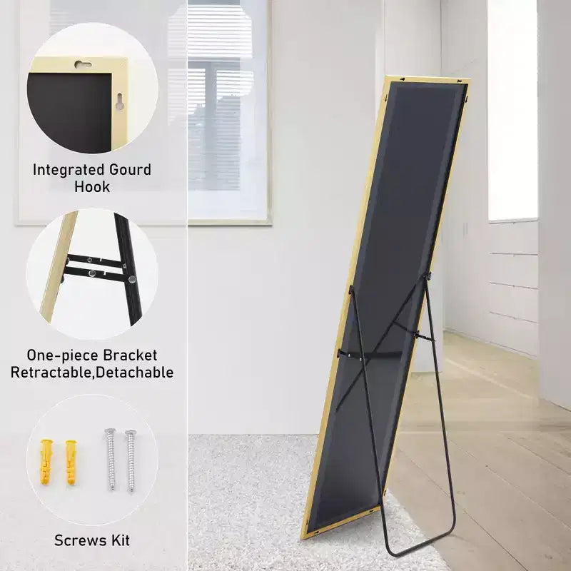 Espejo de cuerpo entero de pie o de pared, con soporte y marco delgado de aleación de aluminio