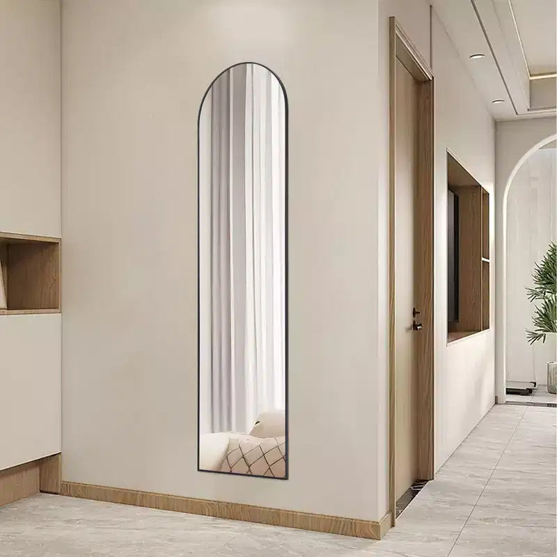 Miroir pleine longueur sur pied, miroir mural avec support et cadre fin en alliage d’aluminium