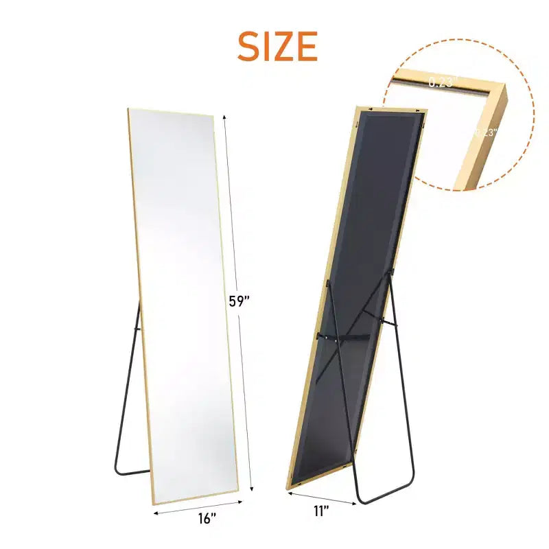 Espejo de cuerpo entero de pie o de pared, con soporte y marco delgado de aleación de aluminio