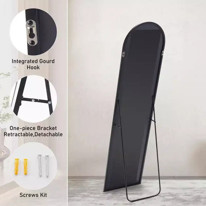 Espejo de cuerpo entero de pie o de pared, con soporte y marco delgado de aleación de aluminio