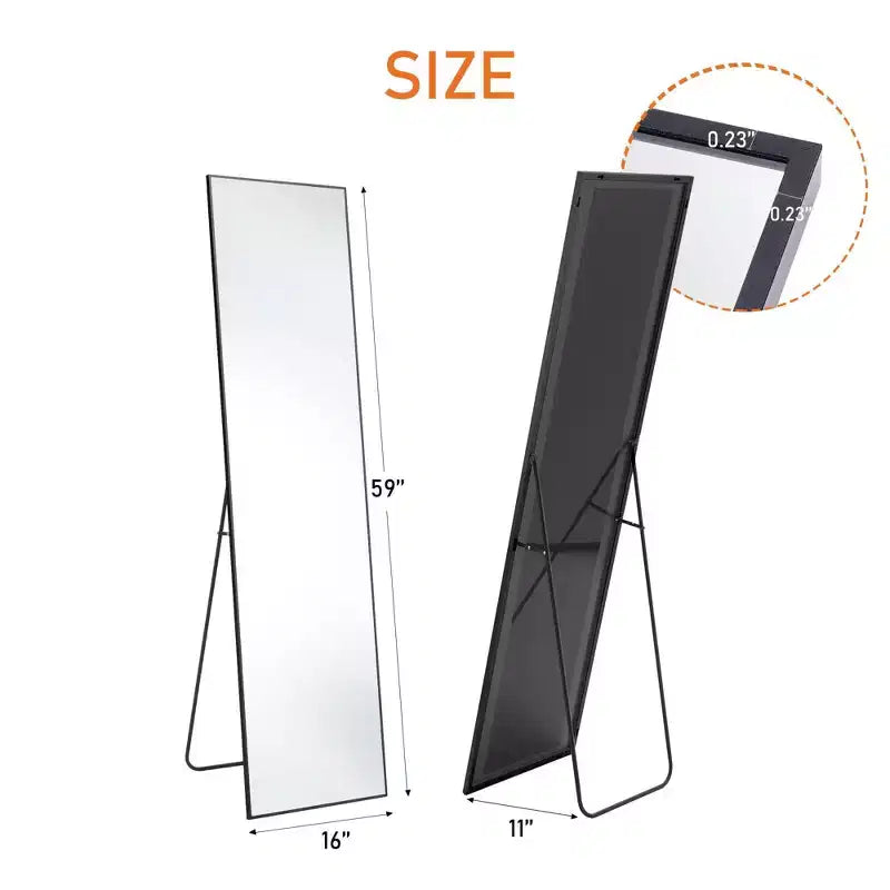 Espejo de cuerpo entero de pie o de pared, con soporte y marco delgado de aleación de aluminio