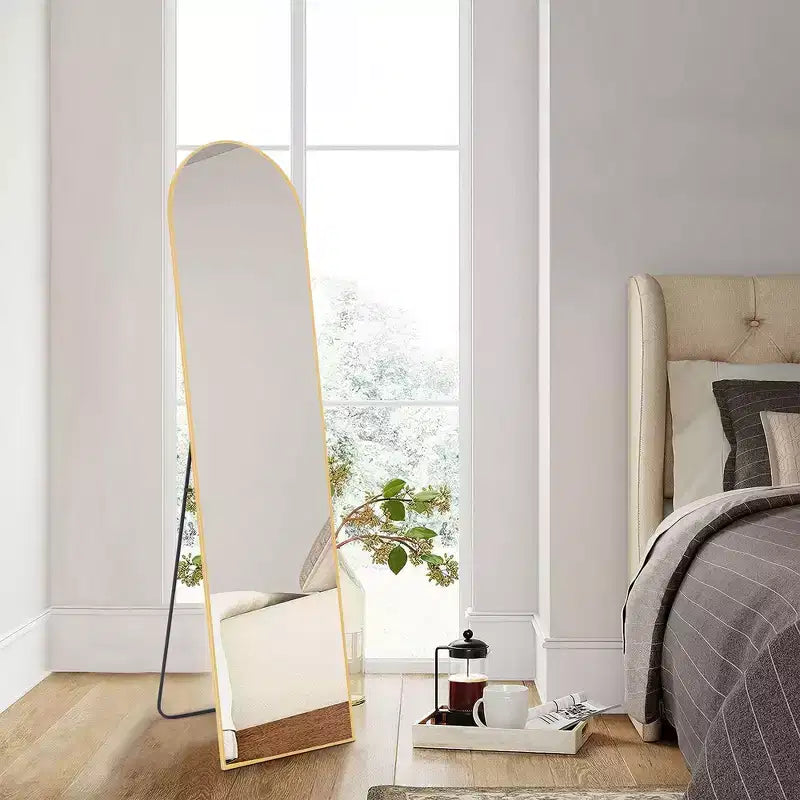 Miroir pleine longueur sur pied, miroir mural avec support et cadre fin en alliage d’aluminium