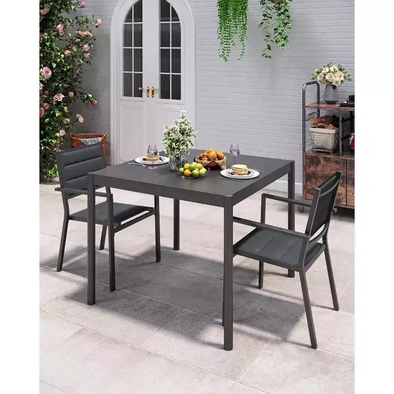 Table de jardin pour 4/6 personnes, table d’extérieur en aluminium avec cadre en acier antirouille, mobilier d’extérieur robuste supportant 350Lbs et sans entretien, noir