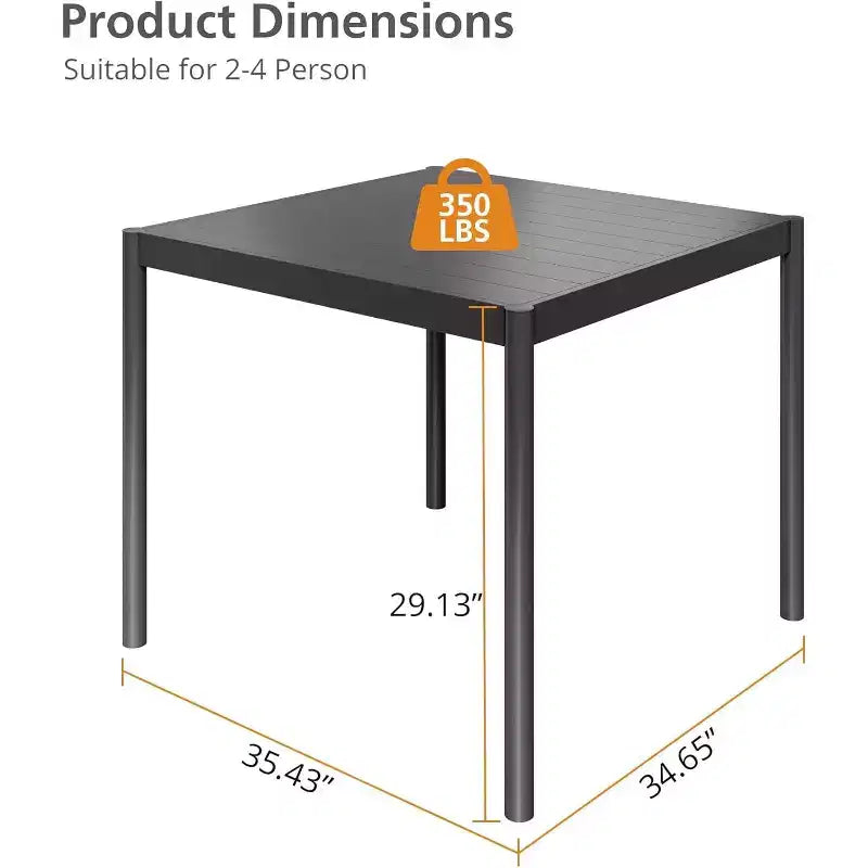 Gartentisch für 4/6 Personen, Aluminium-Terrassentisch für draußen mit rostfreiem Stahlgestell, robuster Gartenmöbel-Tisch mit 350Lbs Tragkraft, wartungsfrei, Schwarz