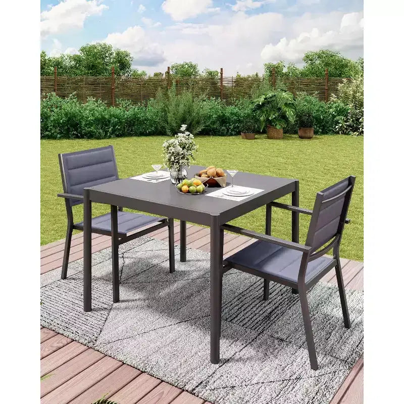 Gartentisch für 4/6 Personen, Aluminium-Terrassentisch für draußen mit rostfreiem Stahlgestell, robuster Gartenmöbel-Tisch mit 350Lbs Tragkraft, wartungsfrei, Schwarz