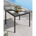 Gartentisch für 4/6 Personen, Aluminium-Terrassentisch für draußen mit rostfreiem Stahlgestell, robuster Gartenmöbel-Tisch mit 350Lbs Tragkraft, wartungsfrei, Schwarz
