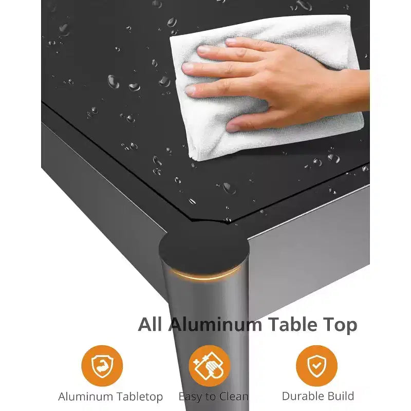 Gartentisch für 4/6 Personen, Aluminium-Terrassentisch für draußen mit rostfreiem Stahlgestell, robuster Gartenmöbel-Tisch mit 350Lbs Tragkraft, wartungsfrei, Schwarz