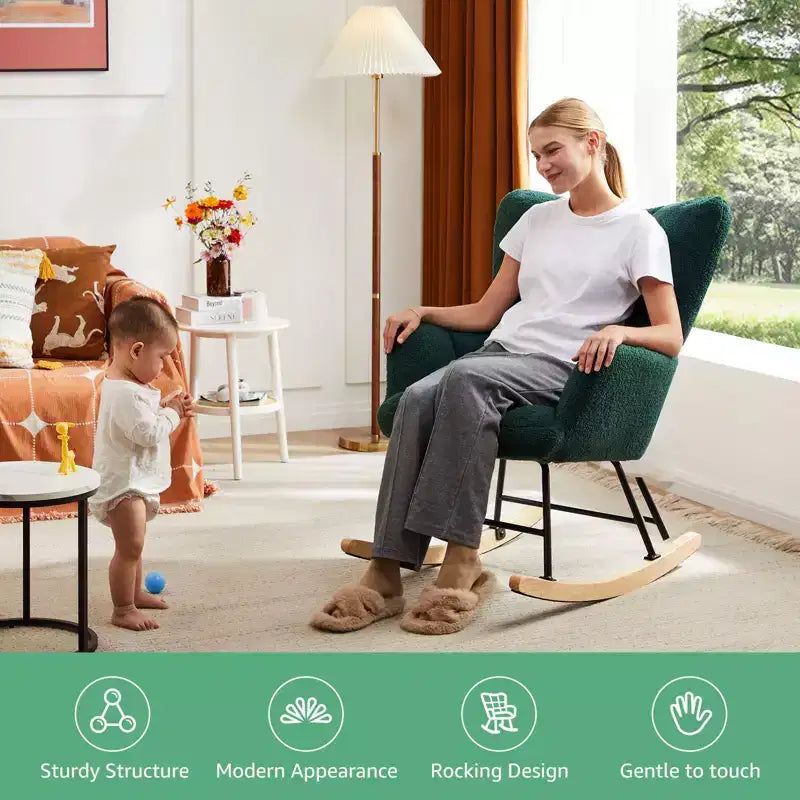 Sillón mecedor deslizante con respaldo alto, sillón tapizado decorativo, silla de lectura moderna para sala de estar y dormitorio