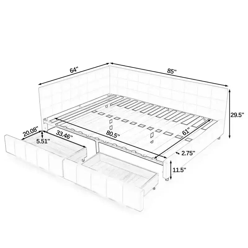 Gepolstertes Bettgestell mit Knopfheftung, Rückenlehne und Armlehnen für das Schlafzimmer, Schwarz