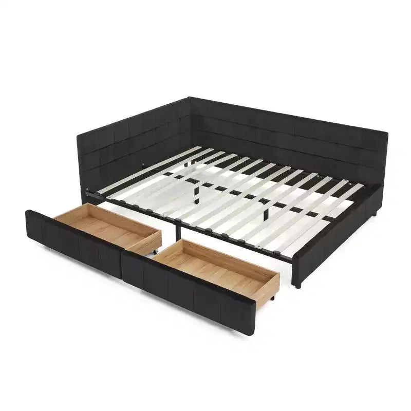 Gepolstertes Bettgestell mit Knopfheftung, Rückenlehne und Armlehnen für das Schlafzimmer, Schwarz