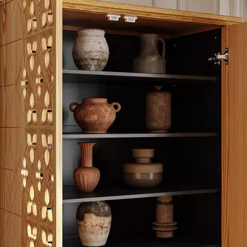 Vitrine de rangement sculptée au design raffiné, bibliothèque vitrée avec 2 tiroirs et 6 étagères d’exposition, meuble décoratif pour salon