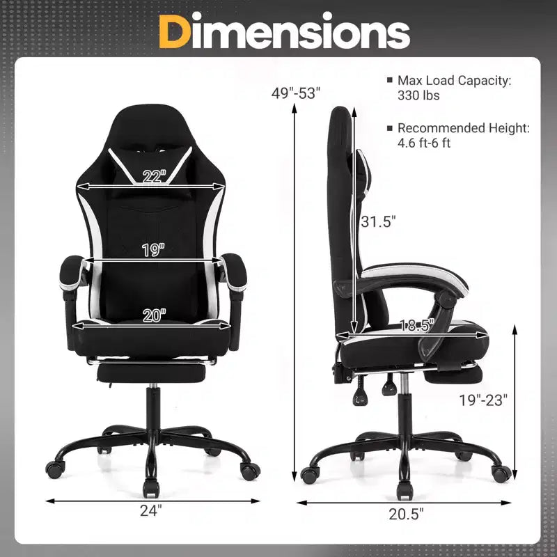 Silla gaming con reposacabezas, soporte lumbar, reposabrazos articulados y respaldo reclinable