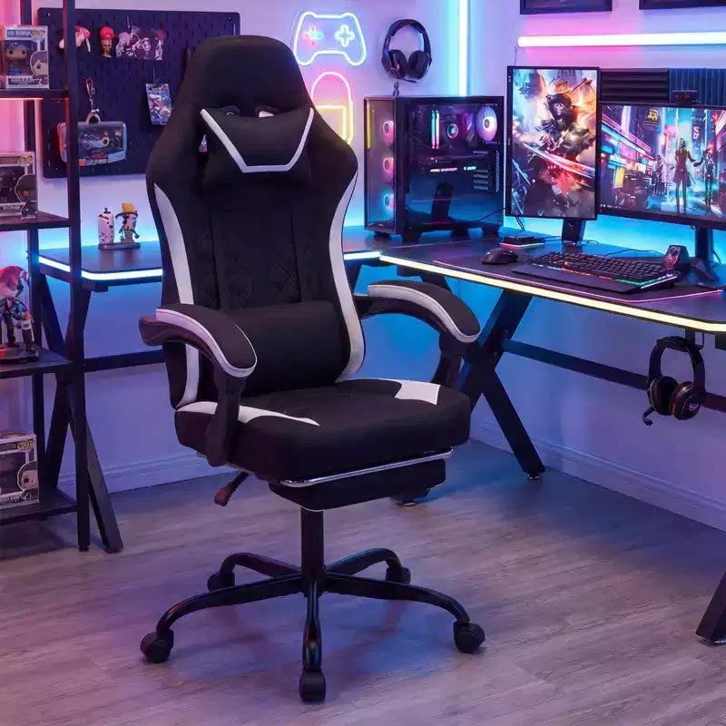 Silla gaming con reposacabezas, soporte lumbar, reposabrazos articulados y respaldo reclinable