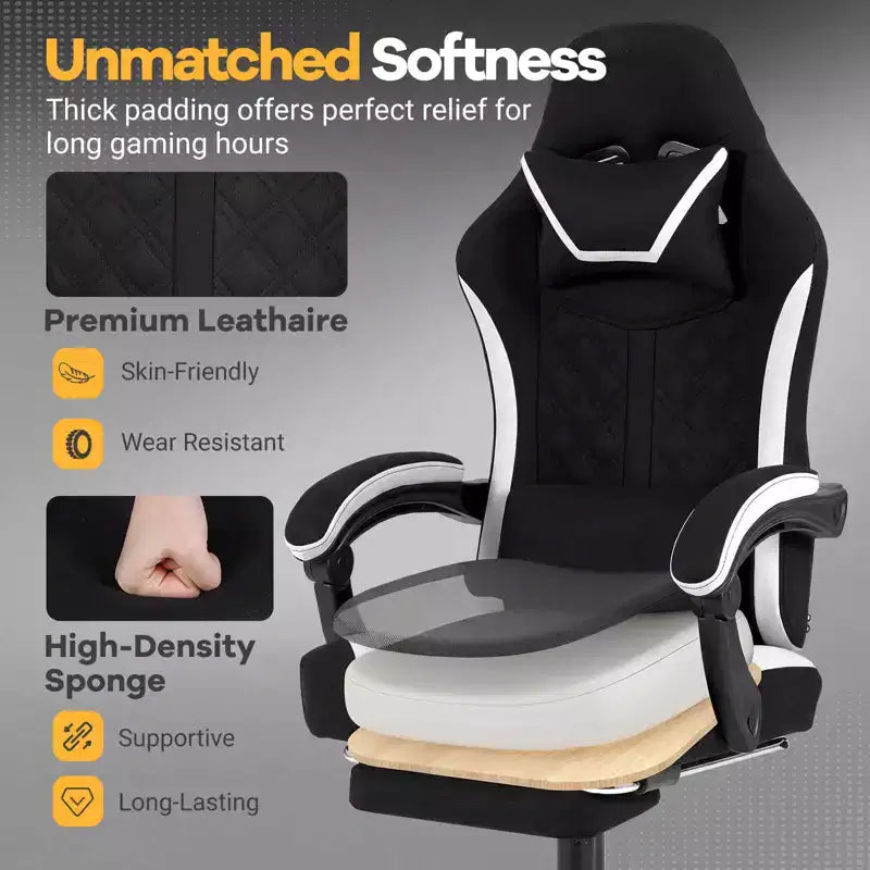 Silla gaming con reposacabezas, soporte lumbar, reposabrazos articulados y respaldo reclinable