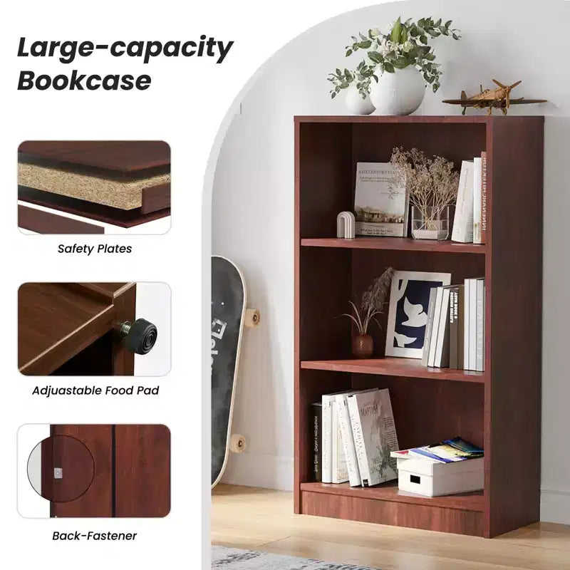 Estantería de madera de 3/4/5 estantes, librero alto con estantes ajustables, organizador de almacenamiento para sala de estar, dormitorio u oficina