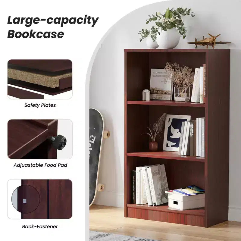 Estantería de madera de 3/4/5 estantes, librero alto con estantes ajustables, organizador de almacenamiento para sala de estar, dormitorio u oficina