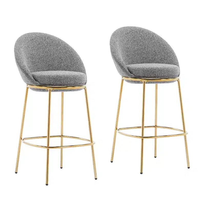 Lot de 2 tabourets de bar en métal rembourrés, cadre plaqué or et dossier ergonomique en demi-lune pour cuisine ou bar à domicile