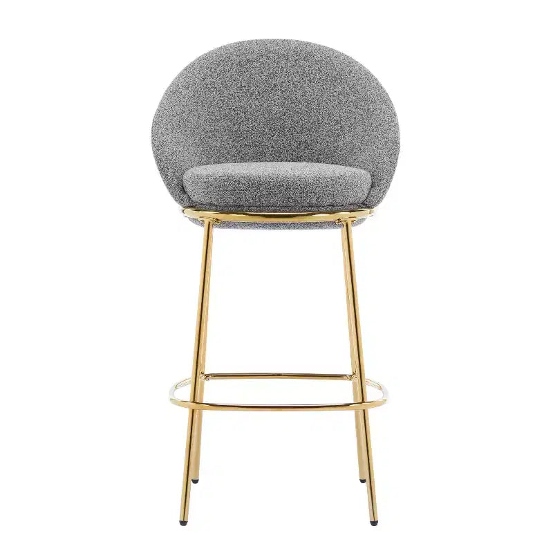 Lot de 2 tabourets de bar en métal rembourrés, cadre plaqué or et dossier ergonomique en demi-lune pour cuisine ou bar à domicile