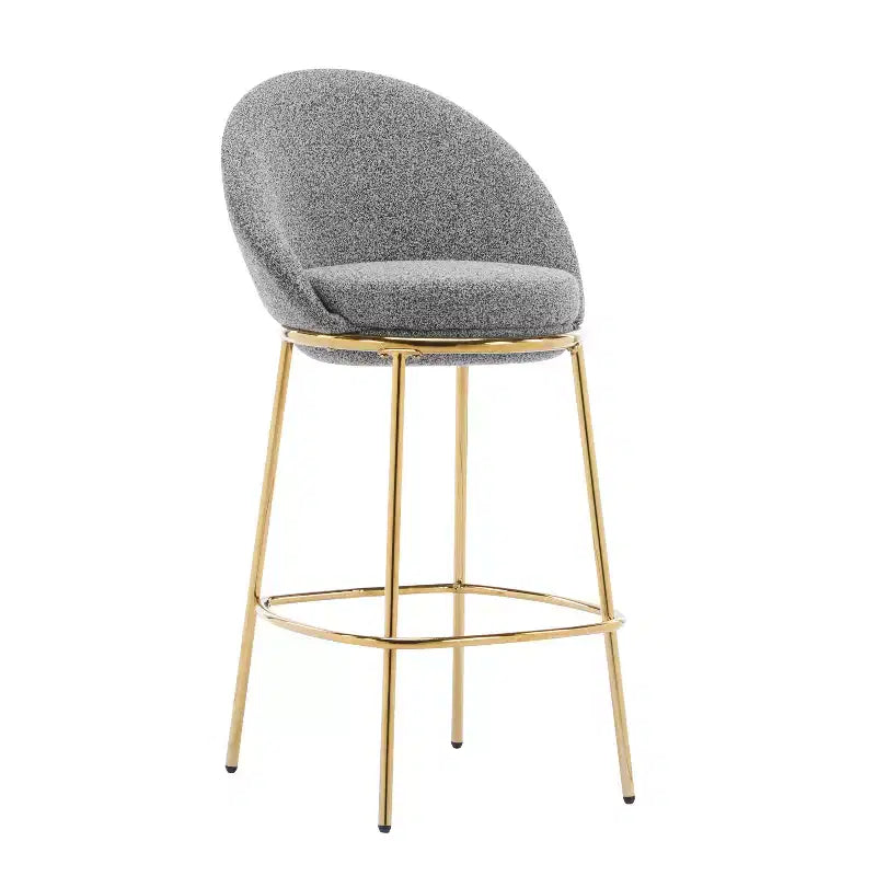 Lot de 2 tabourets de bar en métal rembourrés, cadre plaqué or et dossier ergonomique en demi-lune pour cuisine ou bar à domicile