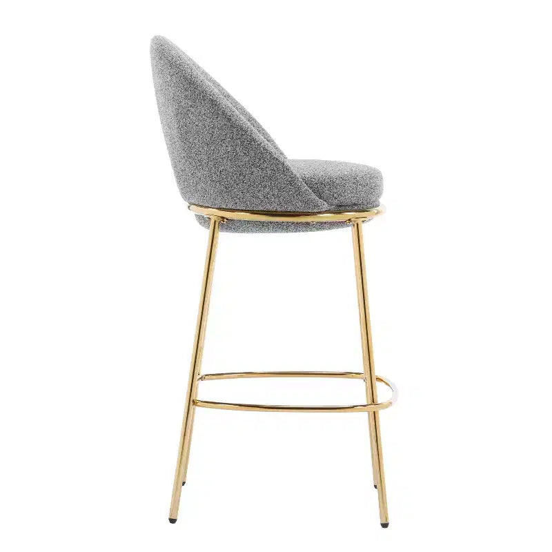 Lot de 2 tabourets de bar en métal rembourrés, cadre plaqué or et dossier ergonomique en demi-lune pour cuisine ou bar à domicile