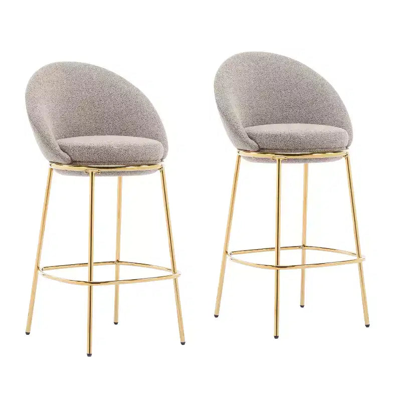 Lot de 2 tabourets de bar en métal rembourrés, cadre plaqué or et dossier ergonomique en demi-lune pour cuisine ou bar à domicile