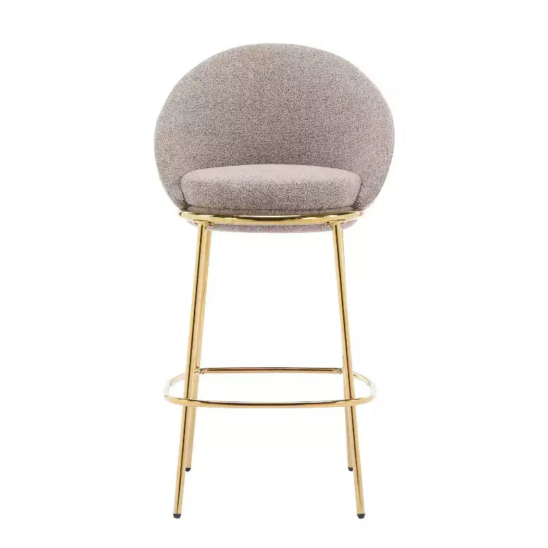 Lot de 2 tabourets de bar en métal rembourrés, cadre plaqué or et dossier ergonomique en demi-lune pour cuisine ou bar à domicile