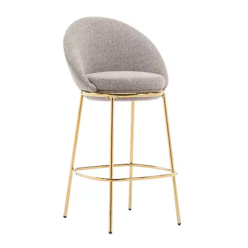 Lot de 2 tabourets de bar en métal rembourrés, cadre plaqué or et dossier ergonomique en demi-lune pour cuisine ou bar à domicile