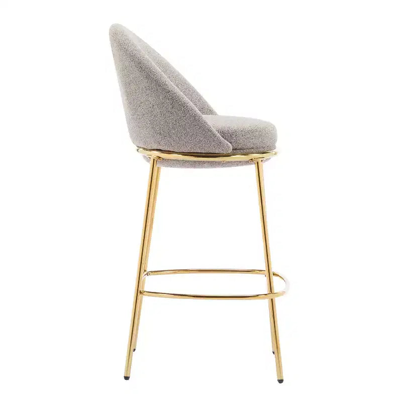 Lot de 2 tabourets de bar en métal rembourrés, cadre plaqué or et dossier ergonomique en demi-lune pour cuisine ou bar à domicile
