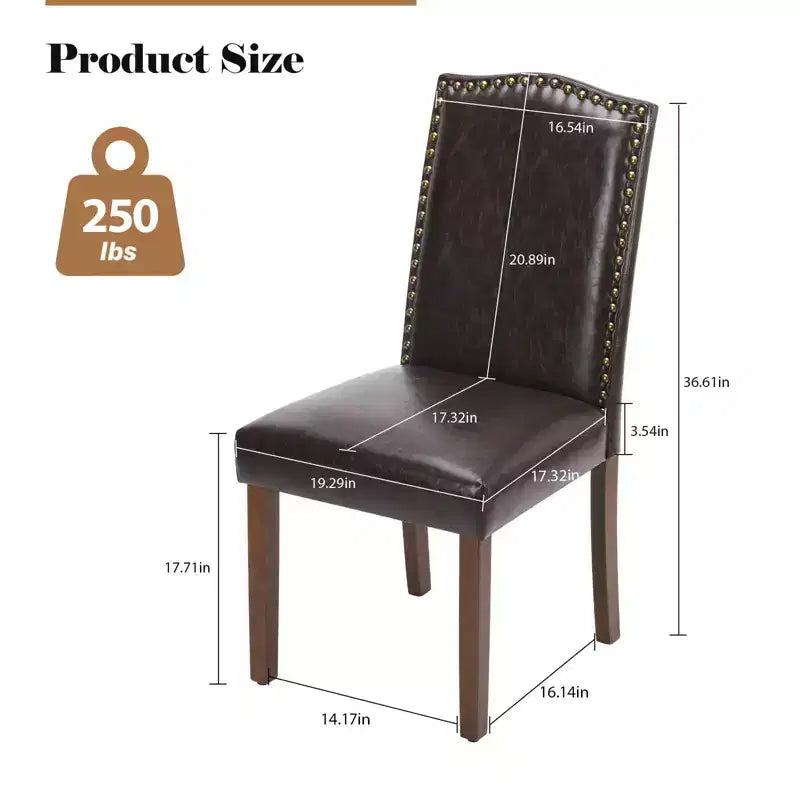 Juego de 2 sillas de comedor modernas sin brazos, tapizadas en tela, con adornos de tachuelas y patas de madera