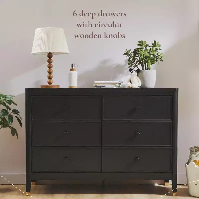 Commode à 6 tiroirs, commode robuste en bois à 6 tiroirs, organisateur élégant pour chambre et chambre d’amis