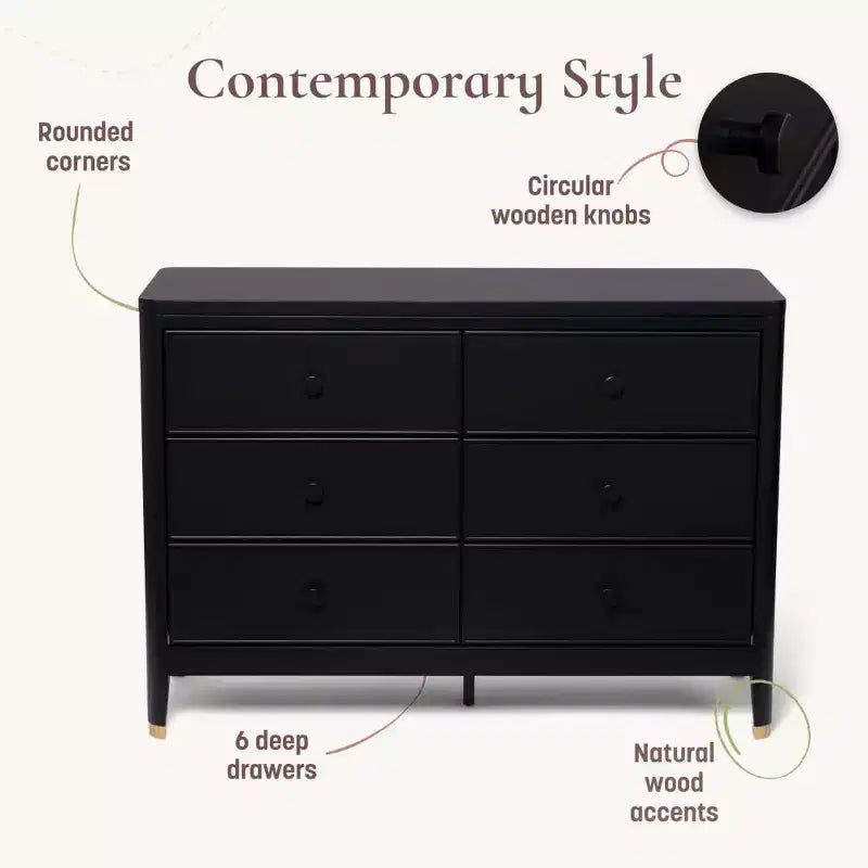 Commode à 6 tiroirs, commode robuste en bois à 6 tiroirs, organisateur élégant pour chambre et chambre d’amis