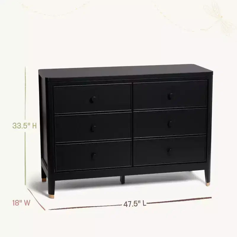 Commode à 6 tiroirs, commode robuste en bois à 6 tiroirs, organisateur élégant pour chambre et chambre d’amis
