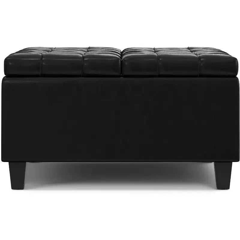 Kleiner quadratischer Couchtisch mit Stauraum, Sitzhocker aus veganem Leder