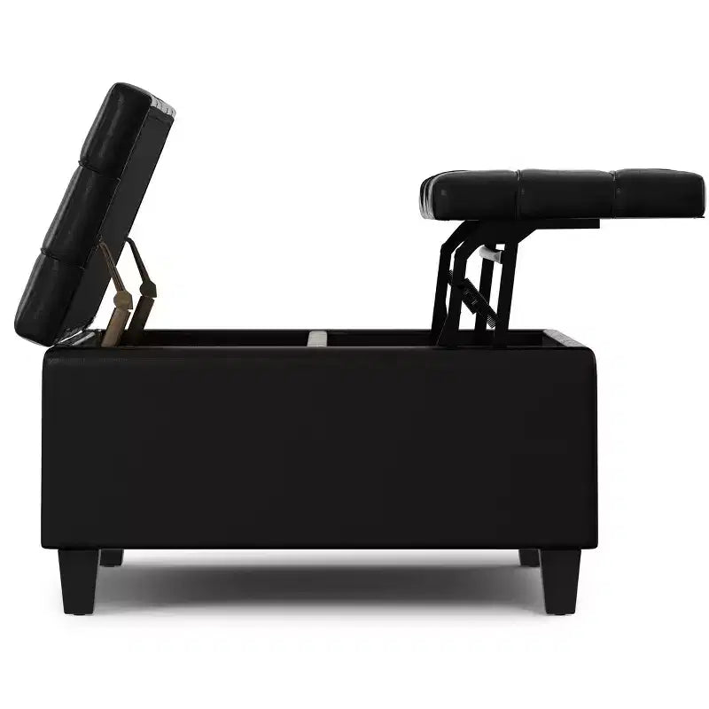 Kleiner quadratischer Couchtisch mit Stauraum, Sitzhocker aus veganem Leder