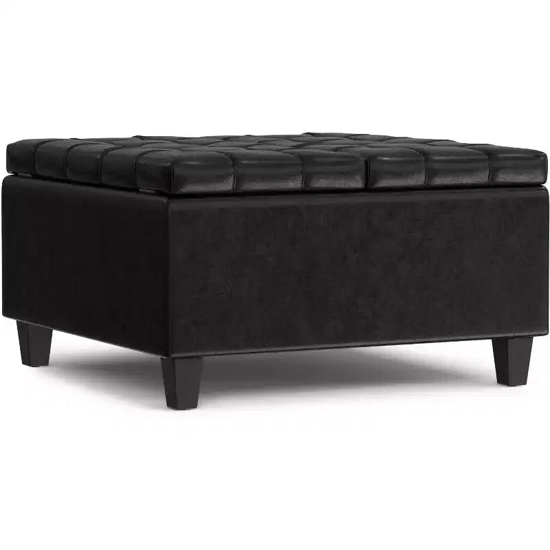 Kleiner quadratischer Couchtisch mit Stauraum, Sitzhocker aus veganem Leder