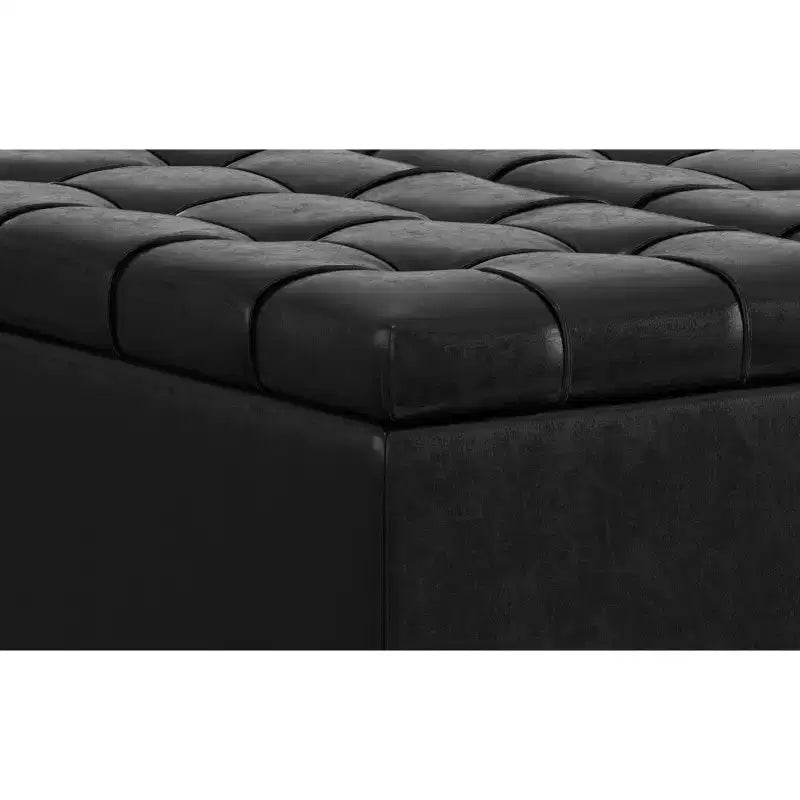 Kleiner quadratischer Couchtisch mit Stauraum, Sitzhocker aus veganem Leder