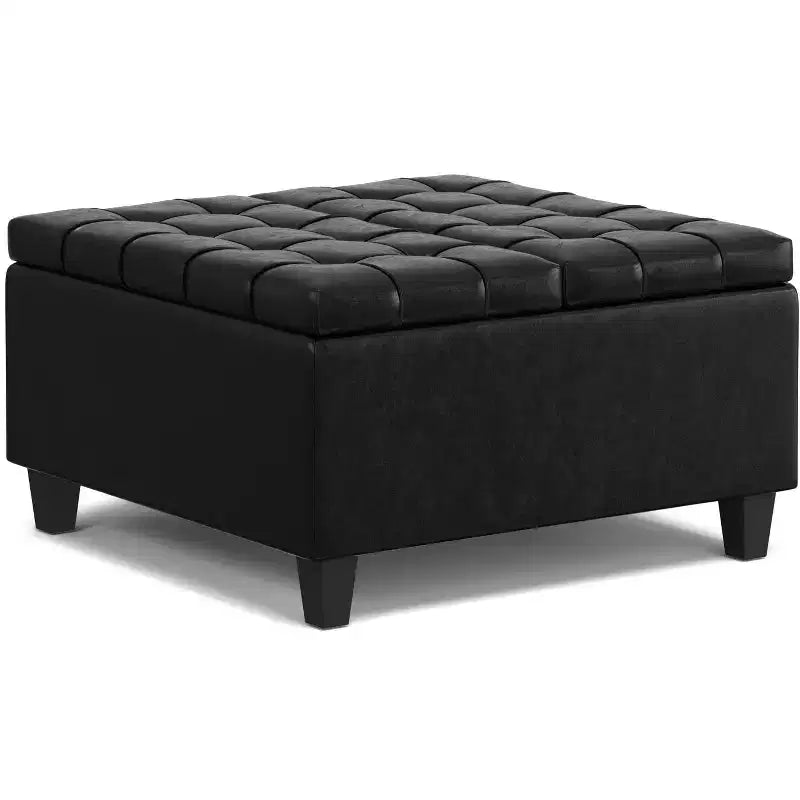 Kleiner quadratischer Couchtisch mit Stauraum, Sitzhocker aus veganem Leder