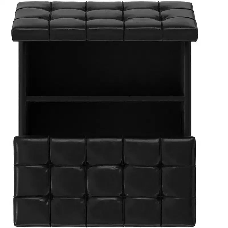 Kleiner quadratischer Couchtisch mit Stauraum, Sitzhocker aus veganem Leder