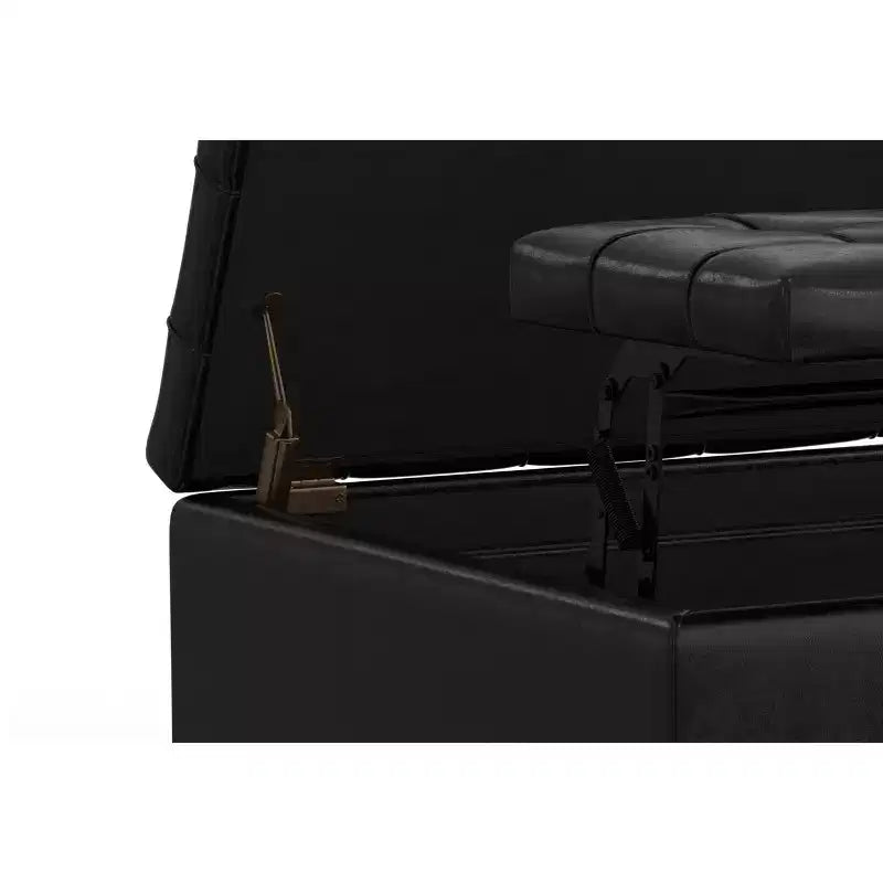Kleiner quadratischer Couchtisch mit Stauraum, Sitzhocker aus veganem Leder
