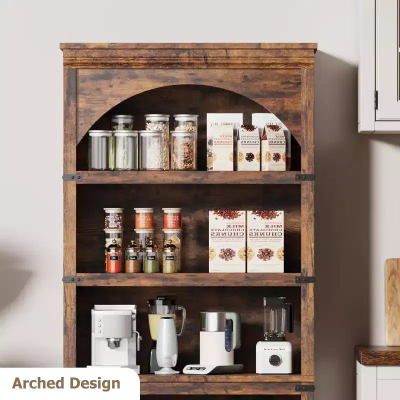 Bibliothèque arquée à 5 étagères, étagère de rangement imitation bois rustique avec protections d’angle en métal pour salon ou bureau
