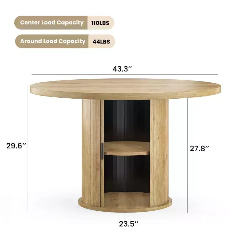 Table de salle à manger ronde de 43 pouces, pour 4 personnes, compacte, en bois avec piètement métallique robuste, finition naturelle